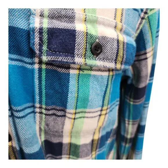 American Eagle Outfitters Men’s Medium Flannel Button Up Shirt Blue Plaid Cotton - Picture 8 of 16